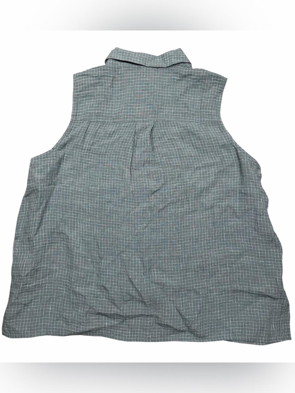 Eileen Fisher Puckered Organic Linen Grid Sleeveless Shirt - Picture 4 of 4